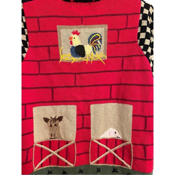 Vintage Quacker Factory Farmhouse Barn Animals Zippered Cardigan Sweater Medium - Picture 5 of 7